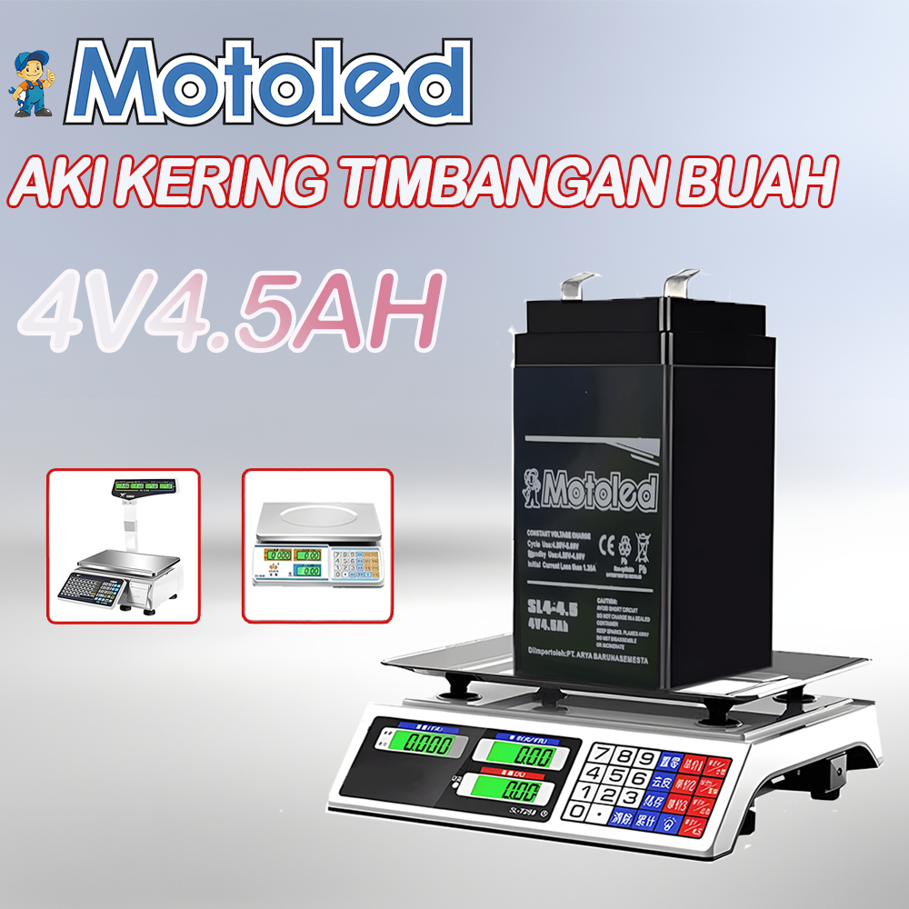 MOTOLED ASLI Aki 4V 4,5AH untuk produk-produk timbangan buah, timbangan meja, timbangan duduk 150kg 