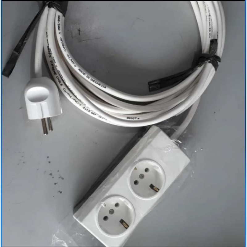 Stop Kontak Colokan BROCO 2 Lubang 16A + Kabel NYMHY 3x1.5mm SUPREME + Steker Broco Set Colokan Sakl