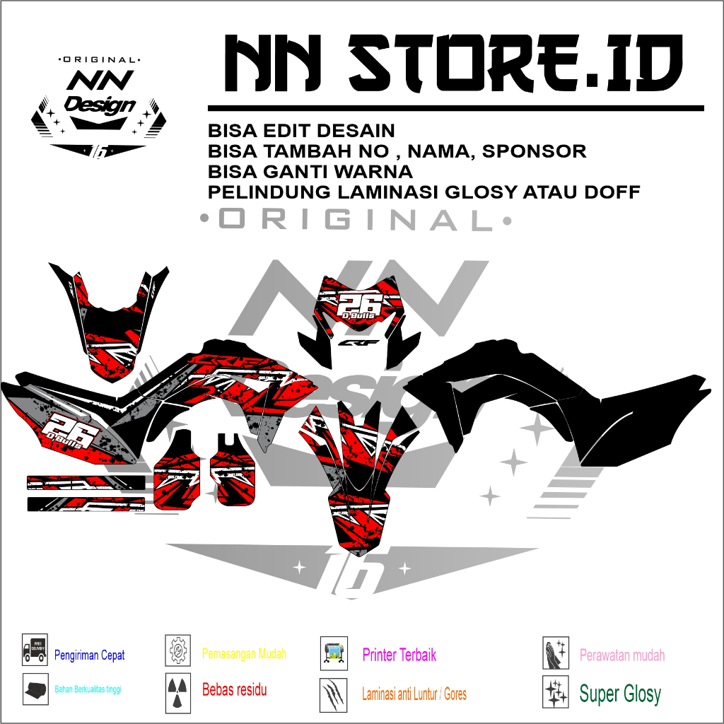 JUAL DECAL CRF FULLBODY TERBARU VARIASI MERAH-HITAM HIJAU-HITAM BISA REQUEST NOMOR TAMBAH NAMA DLL