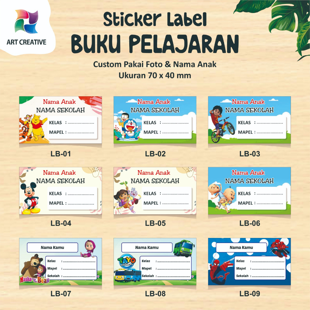 

stiker costum nama /Stiker label buku mata pelajaran karakter / Bisa COD