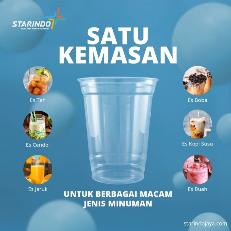 CUP PLASTIK POLOS STARINDO NJI POLLYCUP SAP UK 12/14 OZ  5 gr/7 gr  1000 PCS + Tutup Strawless Lid