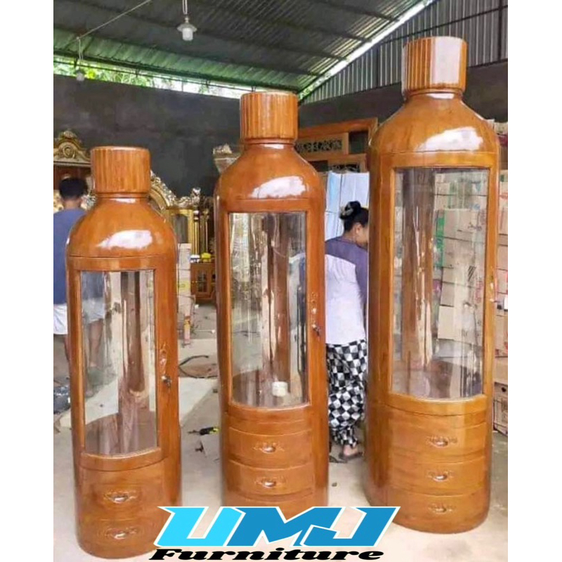 LEMARI BOTOL HIAS | SET 3 PCS LEMARI BOTOL BIAS KACA | LEMARI BOTOL KACA HIAS