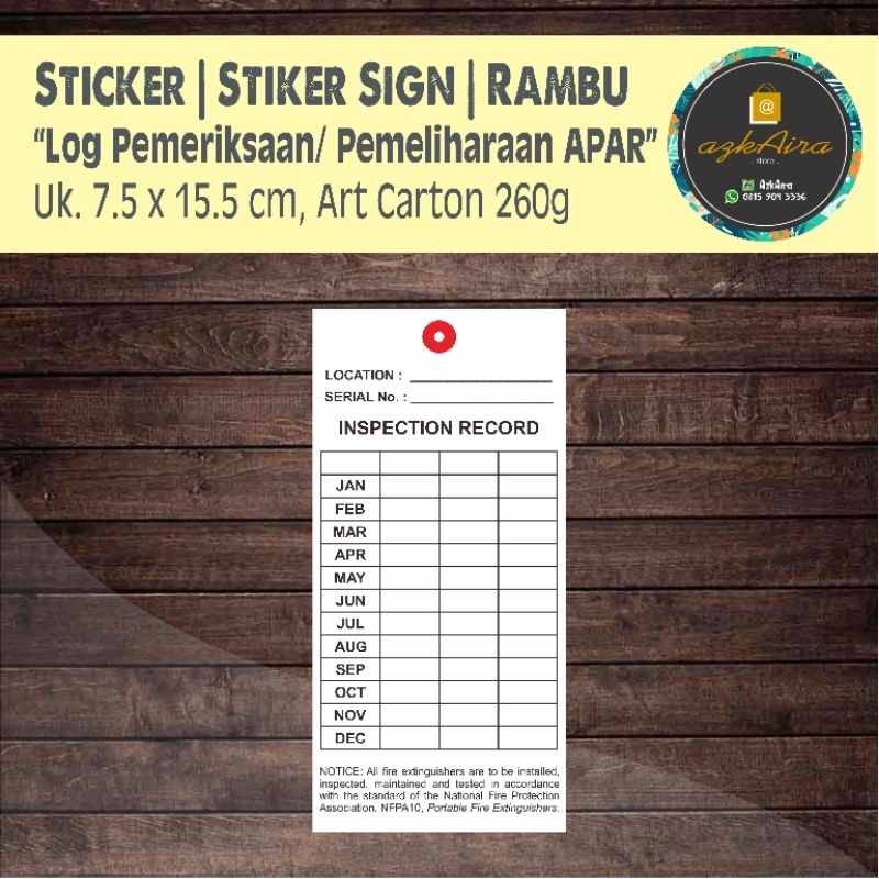 

Kartu Log Pemeriksaan/ Pemeliharaan APAR (Custom)