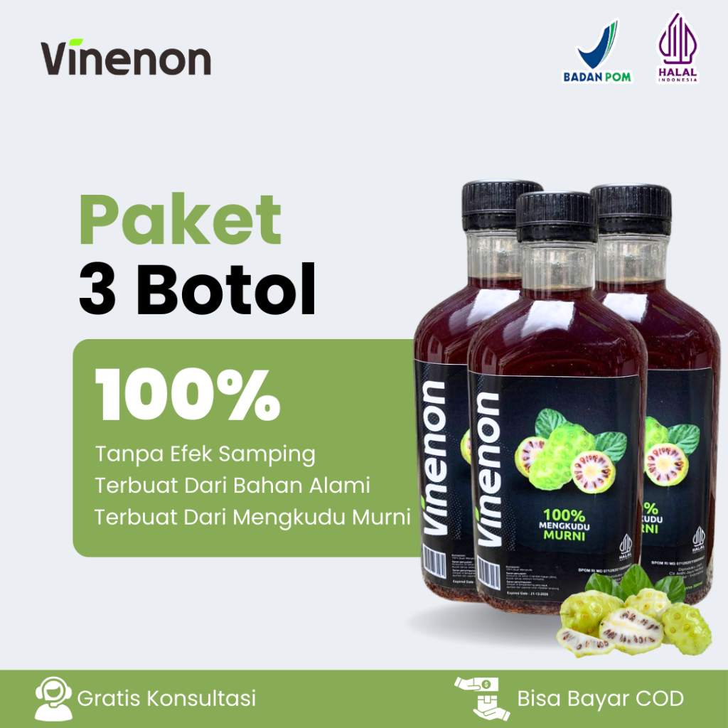

VINENON Cuka Mengkudu | Untuk Hancurkan Batu Ginjal & Melancar Purin Dalam Tubuh | 3 Botol