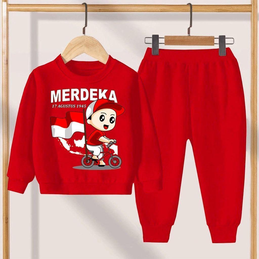 SETELAN ANAK PEREMPUAN MOTIF HUT RI BAHAN BABYTERRY