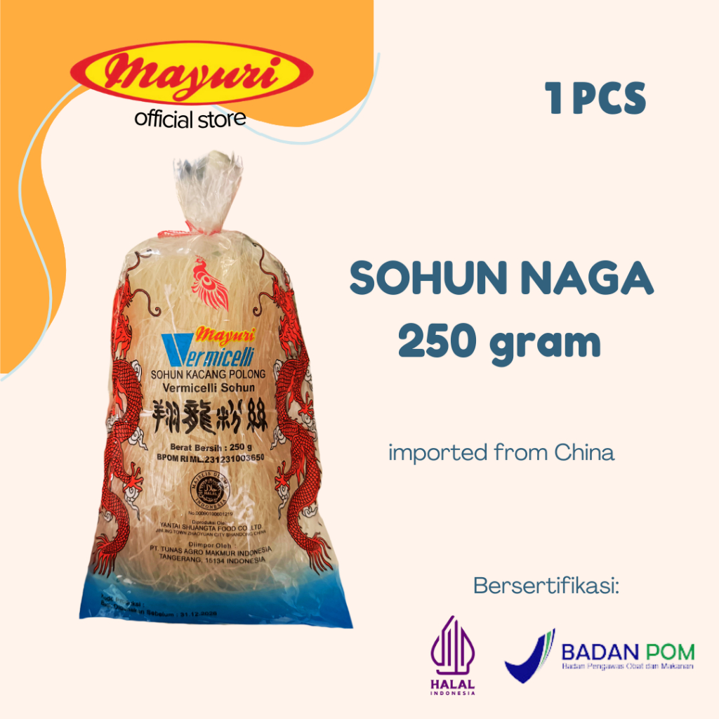 

SOHUN NAGA | SOUN NAGA | VERMICELLI | BIHUN | MIE SEHAT VEGETARIAN | MAYURI | 250 GRAM (1 PCS)