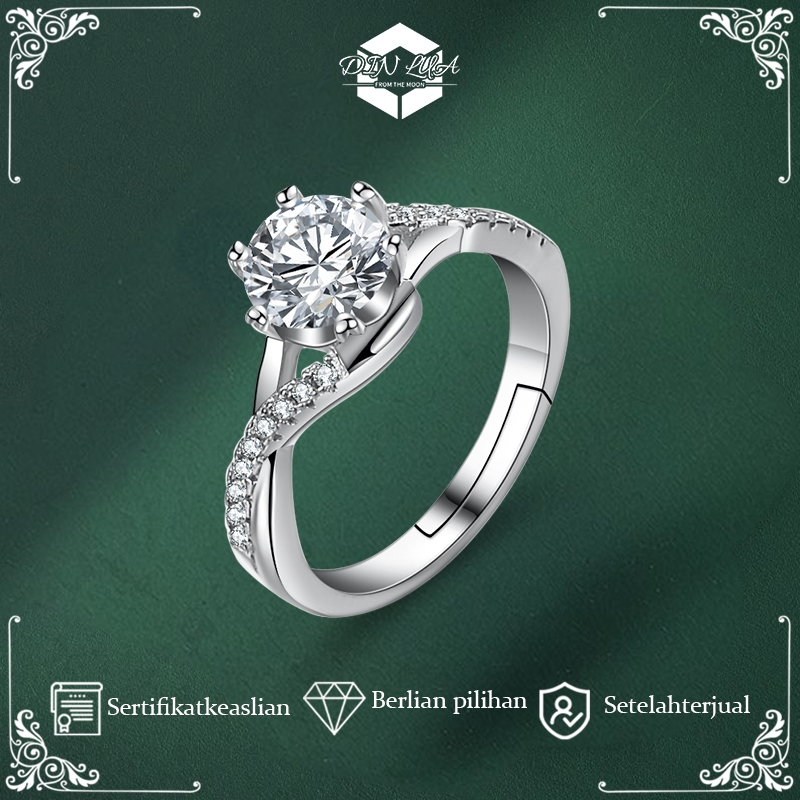 DIN LUD S925 Cincin Perak Sterling Wanita Cincin Berlian pesona cincin berlian wanita aksesoriscinci