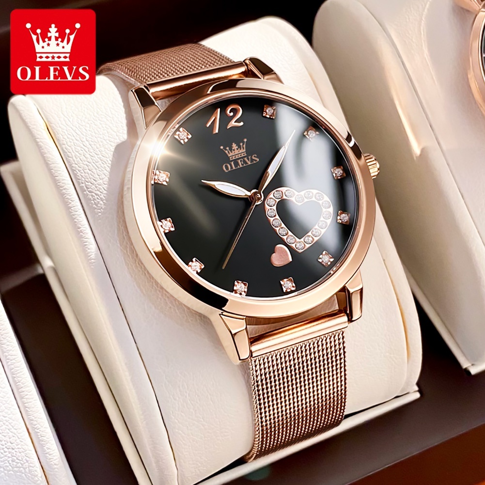 OLEVS Jam Tangan Wanita Anti Air Original Branded Rantai Kecil Korea Elegan Mewah Rose Gold Tahan