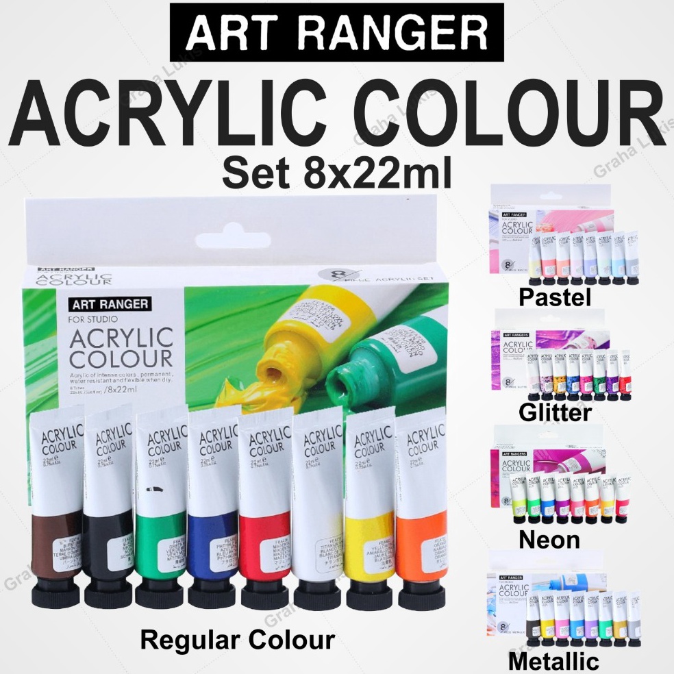 

KODE K1G Art Ranger Acrylic Set Pastel Neon Glitter Metallic Regular Set Cat Akrilik 8x22ml
