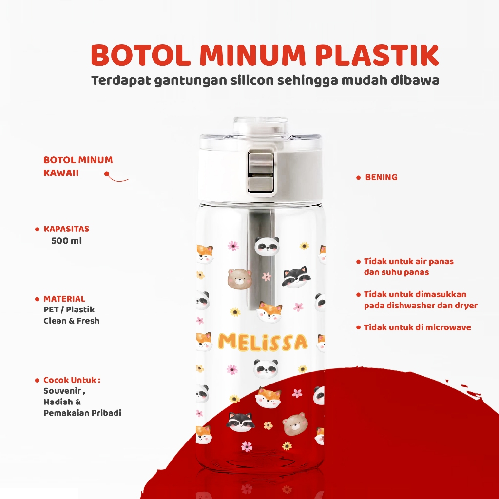 Botol Minum Anak Print Custom Kawai Bening Lucu Kado Anak Botol Minum Sekolah Best Seller