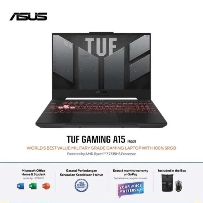 ASUS TUF A15 FA507NV RYZEN 7 7735HS RTX4060 8GB/ 16GB 512GB W11+OHS 15.6FHD 144HZ (BOX MOU) GRY -R74
