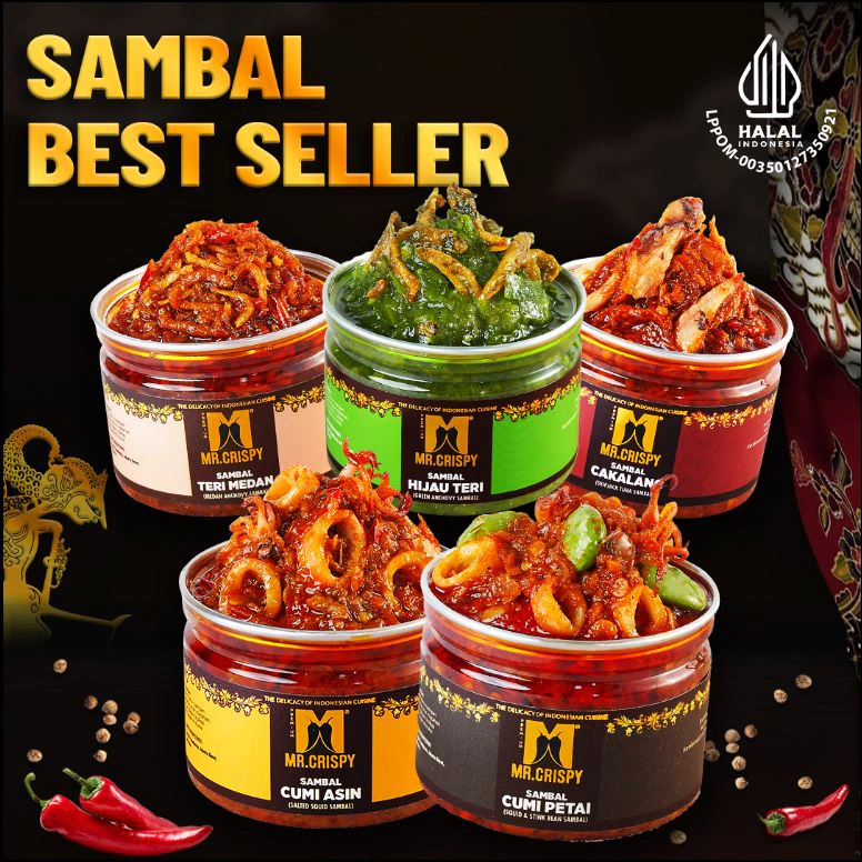 

SAMBAL PEDAS Original By Mr.Crispy 120gr - Sambel Cumi Asin/Pete/Bajak Ebi/Teri Medan