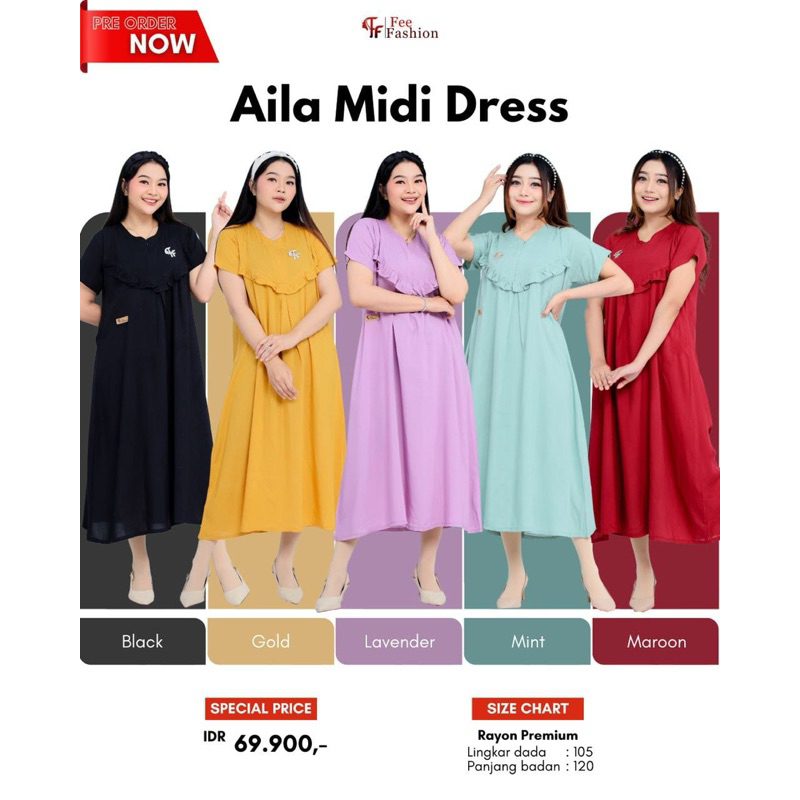 AILA MIDI DRESS, daster Midi, daster polos