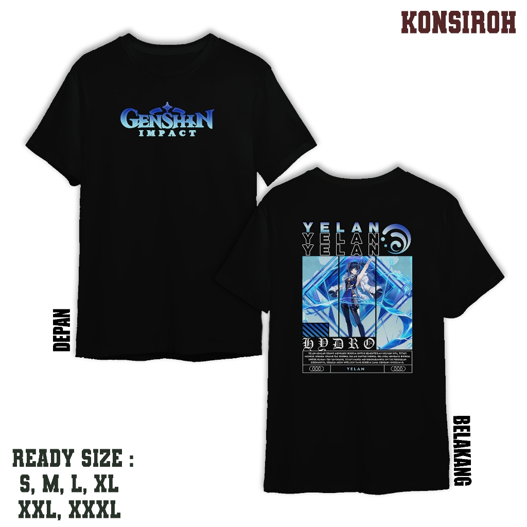 KAOS DEWASA - GENSHIN IMPACT YELAN - KAOS YELAN HYDRO - KAOS PREMIUM DEWASA - BAJU UNTUK PRIA DAN WA