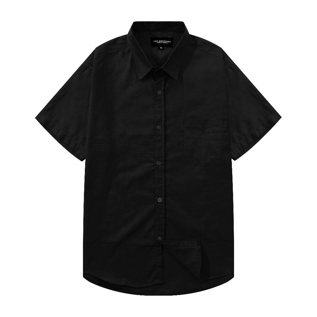 Kemeja Hitam Pria Lengan Pendek Slim Fit
