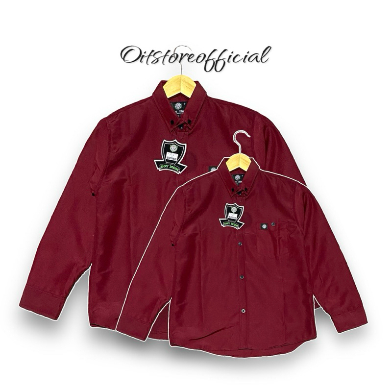 Merah Maron Kemeja Polos Couple Ayah Anak Warna Merah Maroon Lengan Panjang Baju Couple Keluarga Pol