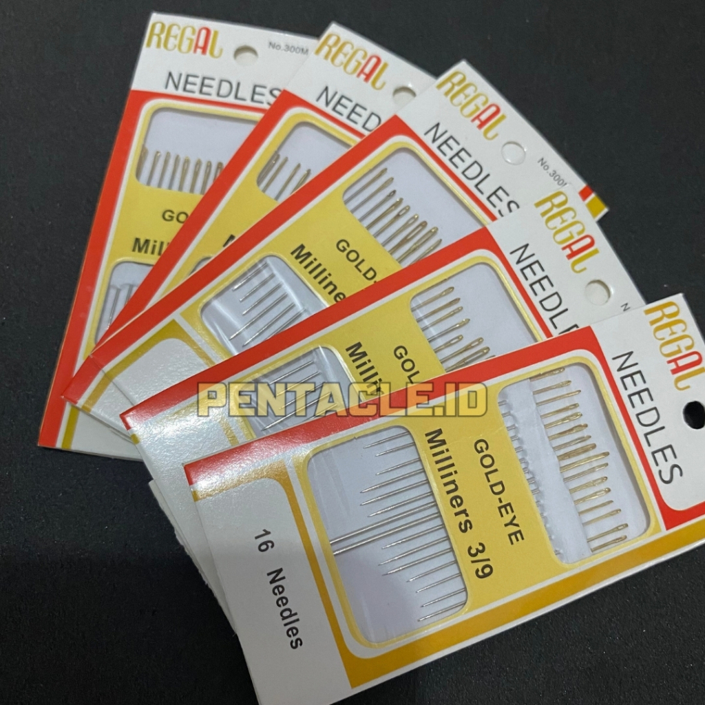 Jarum Jahit Tangan Regal 16pcs Serbaguna Praktis Warna Emas Berbagai Ukuran Lubang Gold Eye Besar Ke
