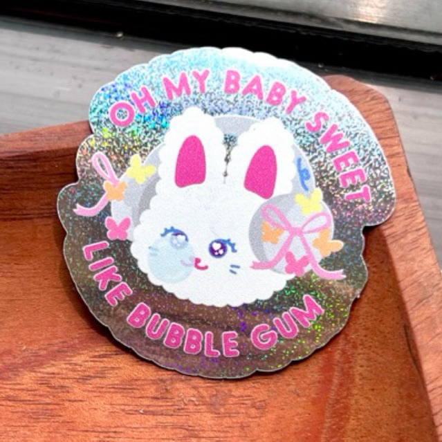 

bubblegum - hanni bunny sweet oc hologram sticker diecut cute character newjeans inspired meme korean aesthetic