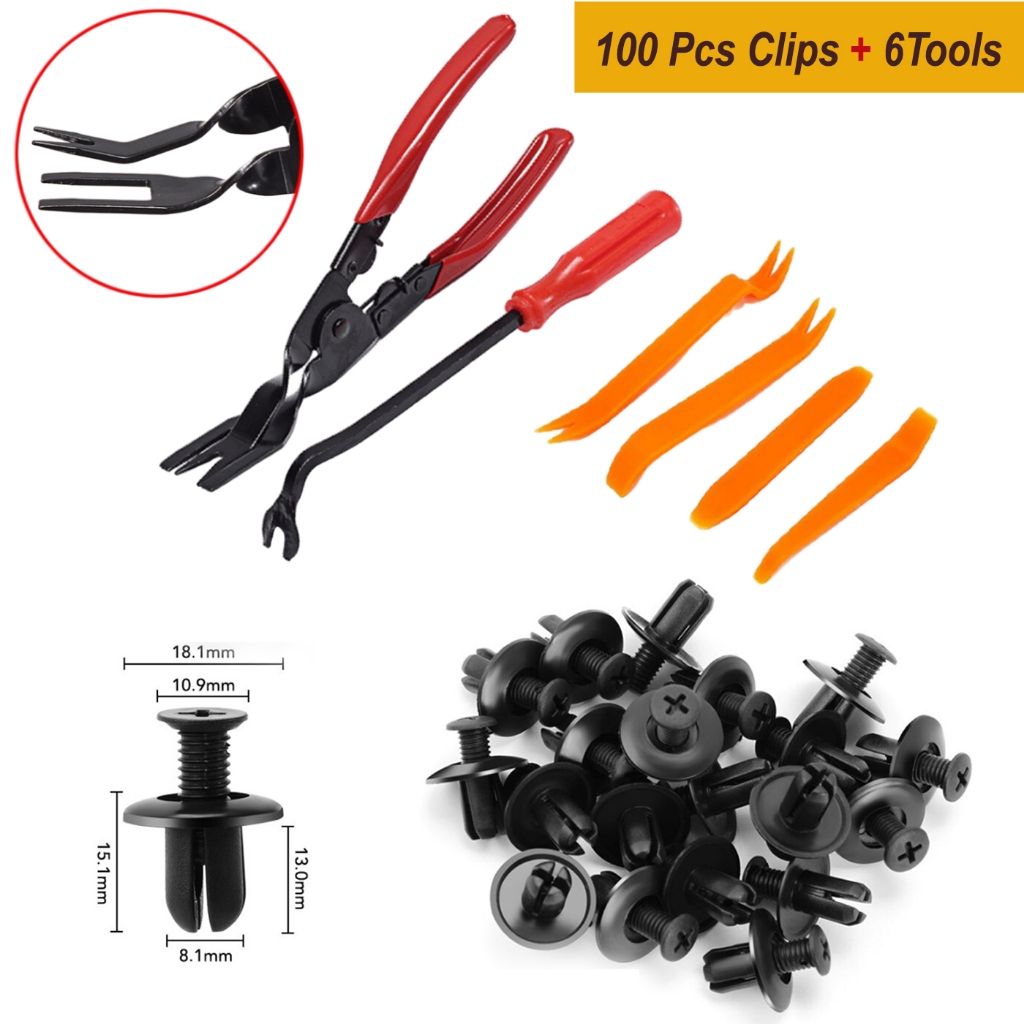 Klip Kancing Rivet Plastic Mobil 18x8mm dengan 6 Tools Pembuka Baut Clip baut Rivet Plastik