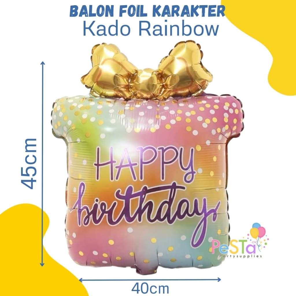 Balon foil Kado Rainbow/Balon foil Topi Kerucut Rainbow_PeSTapartysupplies