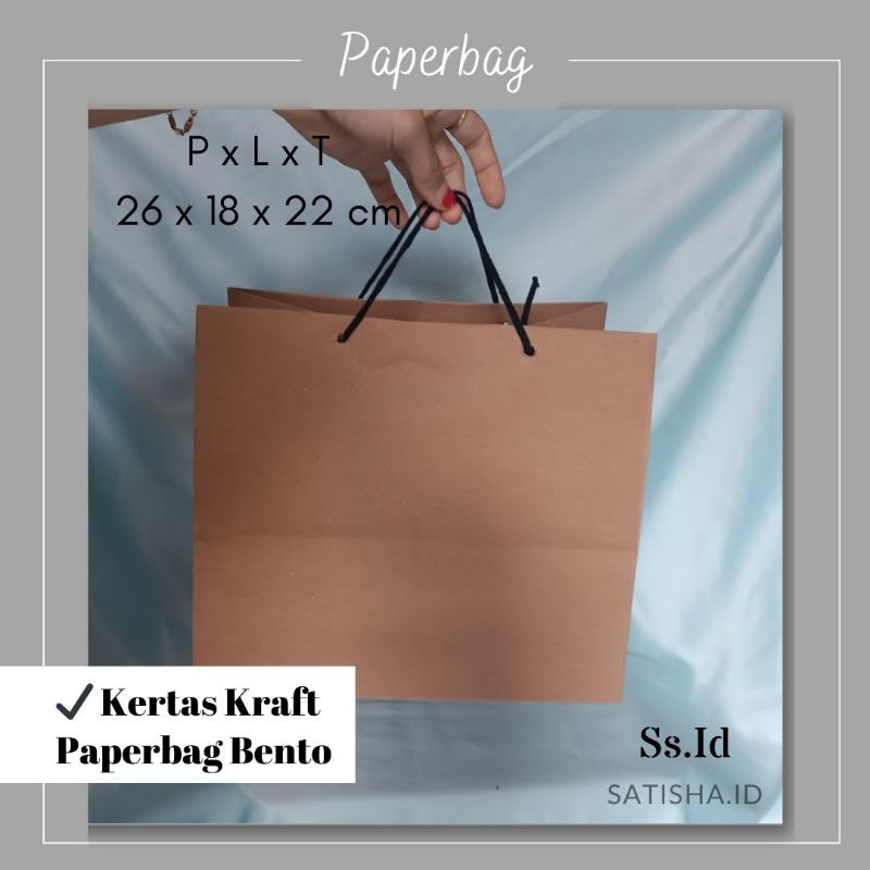 

Paperbag polos Coklat tas bungkus kado gift bahan kraft 26x18x22 (Bento)