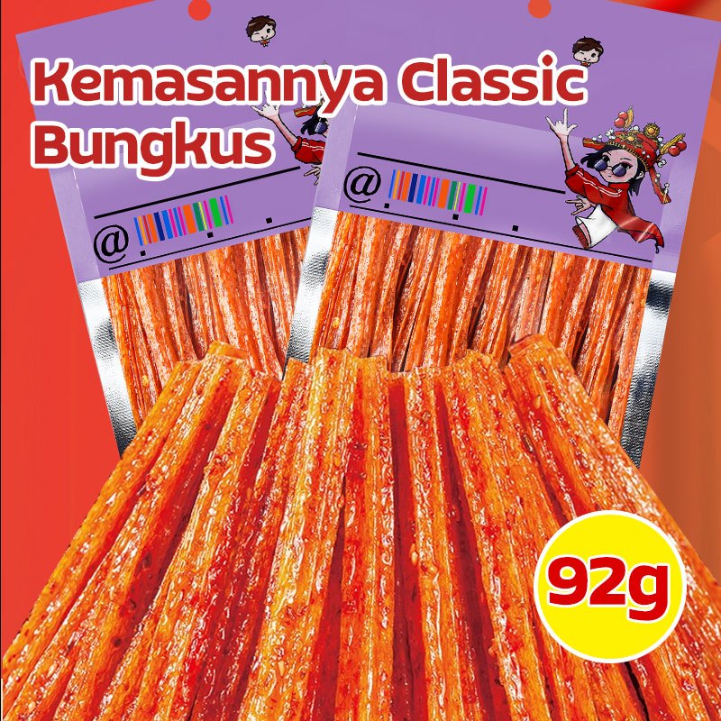 

HALAL SNACK IMPORT Snack Latiao vegetarian Cemilan Hot Spicy strip pedas cemilan viral big spicy stick strip pedas yummy keripik balado 92 gram