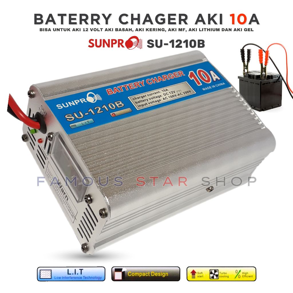 CHARGER AKI 12V 10 AMPER SUNPRO SU-1210B 10Amps BATERY CHARGER AKI ALAT CASAN AKI MOBIL ORIGINAL 10A