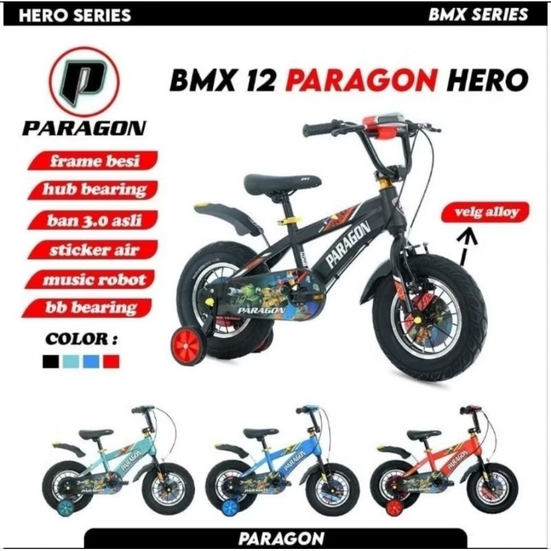 SEPEDA ANAK COWO BMX 12 / 16 / 18 HUNTER SUPER X / PARAGON HERO VELG ALLOY FRAME BESI HITEN STEEL SN