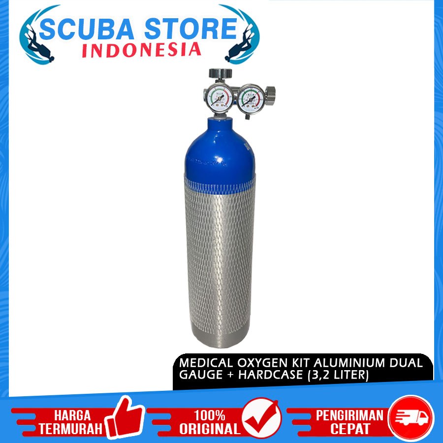 Tank Medical Oxygen Kit O2 Portable 3,2 L Aluminium Set Tabung 3,2 Liter Tangki Nafas Darurat Oksige