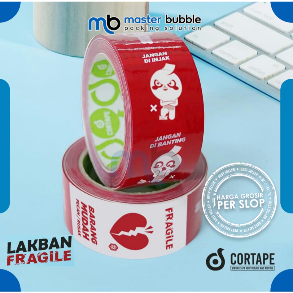 Lakban Fragile Maskot 2inch  48mm x 72yard Harga Per-Slop 6 Roll Ekonomis Murah