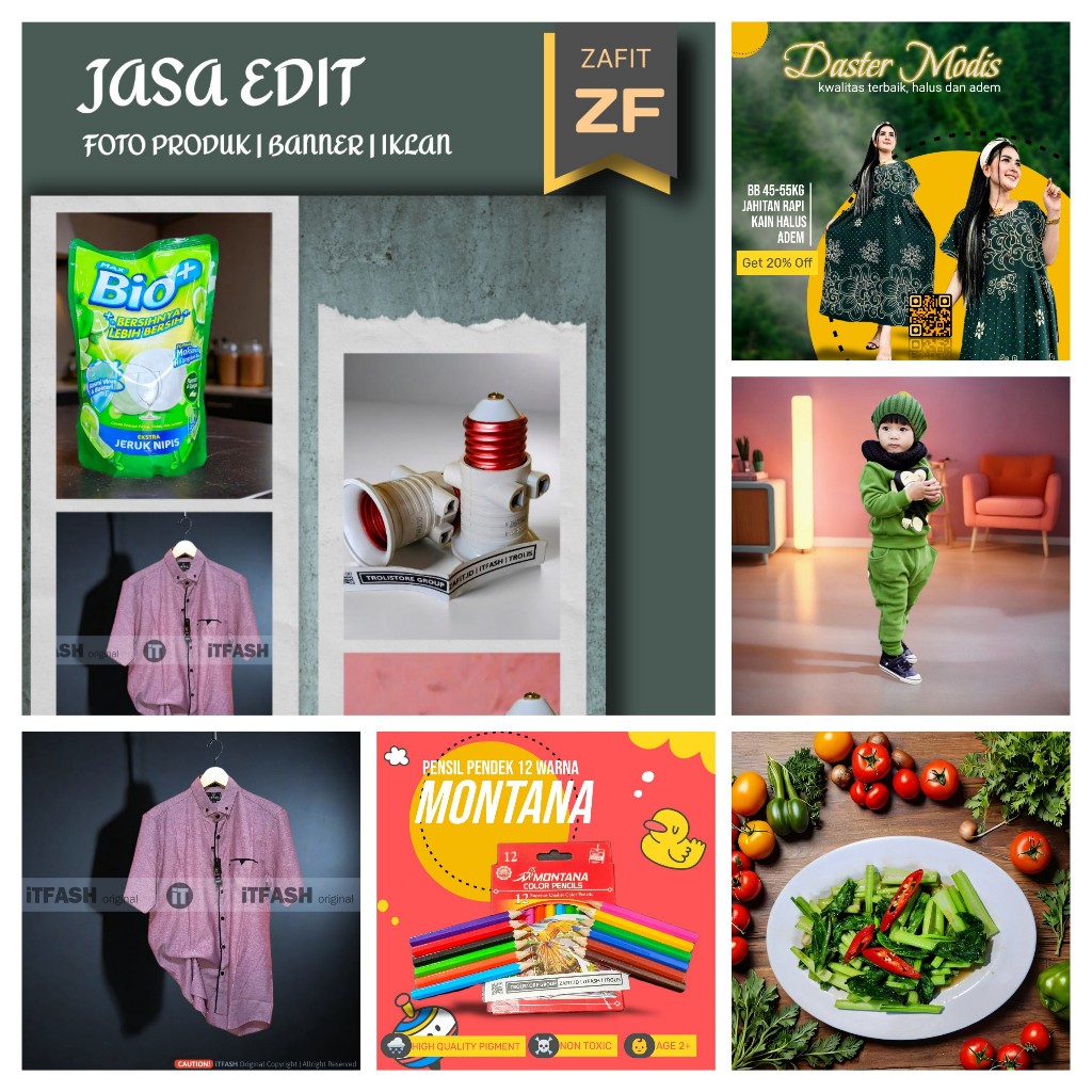 ZAFIT.ID JASA DESAIN EDIT FOTO PRODUK BANNER IKLAN FLYER PROMO MAKANAN PAKAIAN BAJU FASHION SHOPEE T