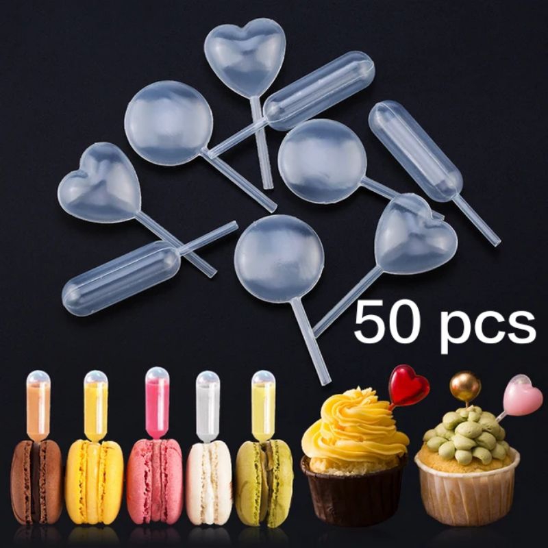 50 PCS Pipet Vla Puding Kue Plastik Tetes Infuser Carian Liquid 4ml Cupcake / 50PCS Pipet Tetes Plas