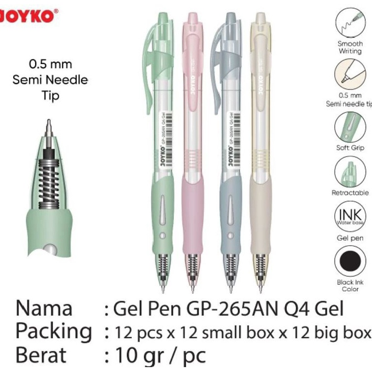 

KODE U3K4 Pulpen Gel Joyko Gp265AN Q4 Gel 1pak12pcs