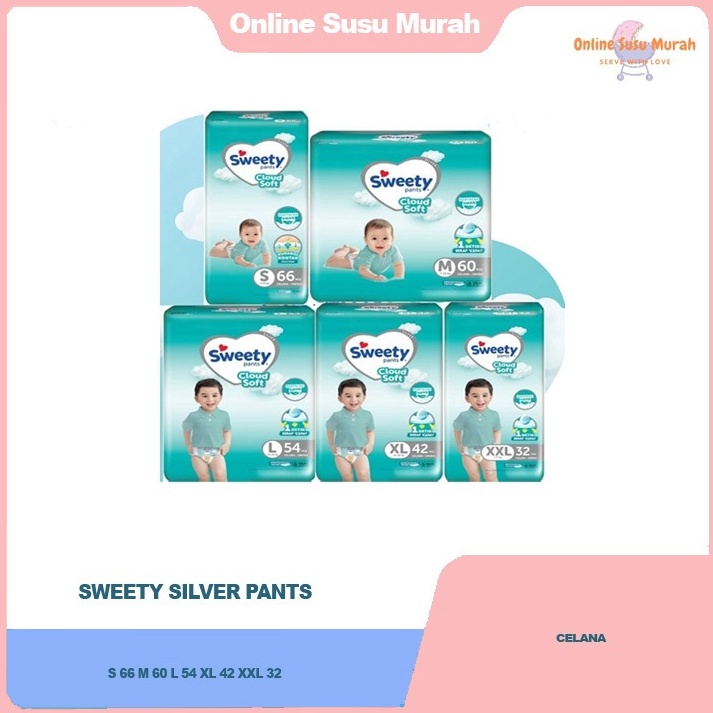 KODE H62A SWEETY SILVER PANTS S66 M6 L54 XL42 XXL32 CLOUD SOFT CUSHION S 66 M 6 L 54 XL 42 XXL 32