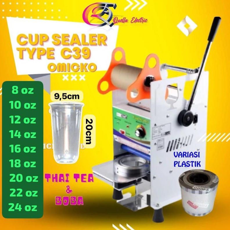OMICKO C39 mesin Cup Sealer semua ukuran AQUA GELAS 12  14  16  18  22 OZ x JR8