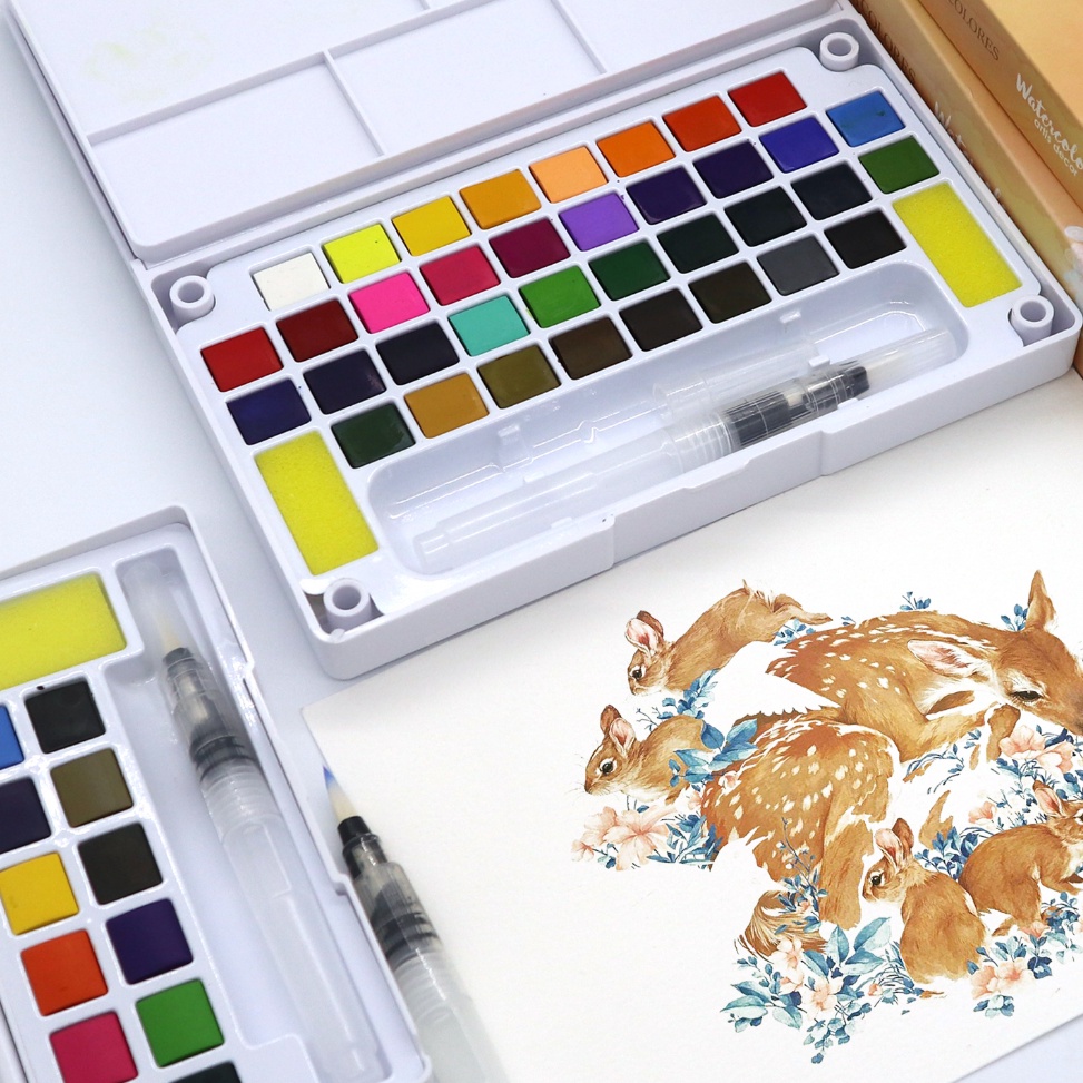 

SeamiArt 12 18 24 36color Solid Watercolor Paint Gift Set Free Paint Brush Cat Air Padat Warna Terang Dengan Kuas Air Otomatis t P2F3