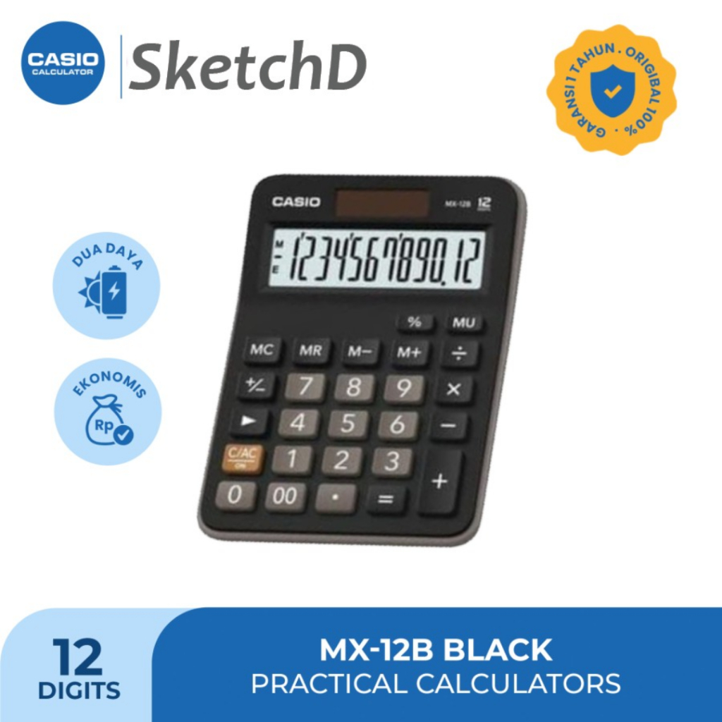 

Kalkulator Sedang Casio Layar Lebar MX-12B 12 digit Calculator Solar + Battery Value Series