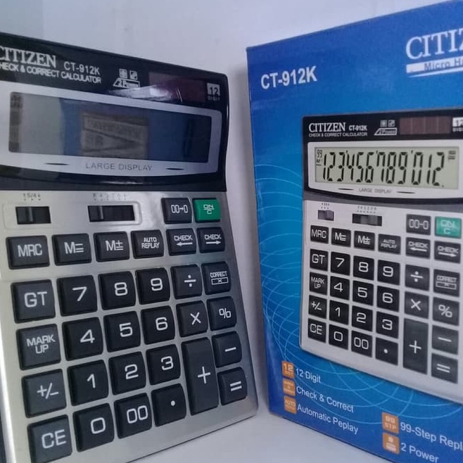 

KODE A4C5 KALKULATOR CITIZEN CT912K CALCULATOR baterai aa mudah 12 digit cek ulang dengan KUALITAS 912 K