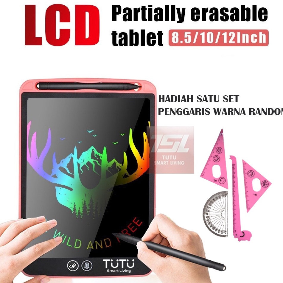 LCD Drawing Writing Tablet 12  85 with Partial Delete Mainan Anak Edukasi Papan Tulis Gambar Anak Wa