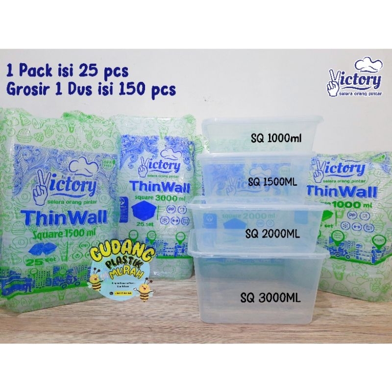 (isi 150 pcs) THINWALL SQUARE 2000ML VICTORY / KOTAK MAKAN PLASTIK PERSEGI / FOOD CONTAINER / BOX NA