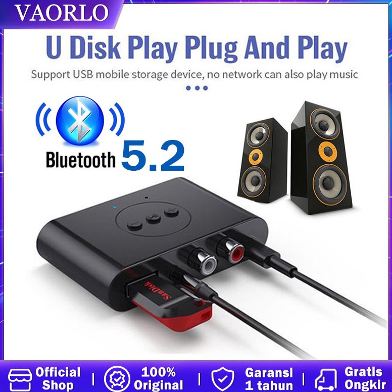 Sudah READY Bluetooth 52 Receiver Audio Stereo Flashdisk RCA 35mm AUX interface With Mic Untuk kit A