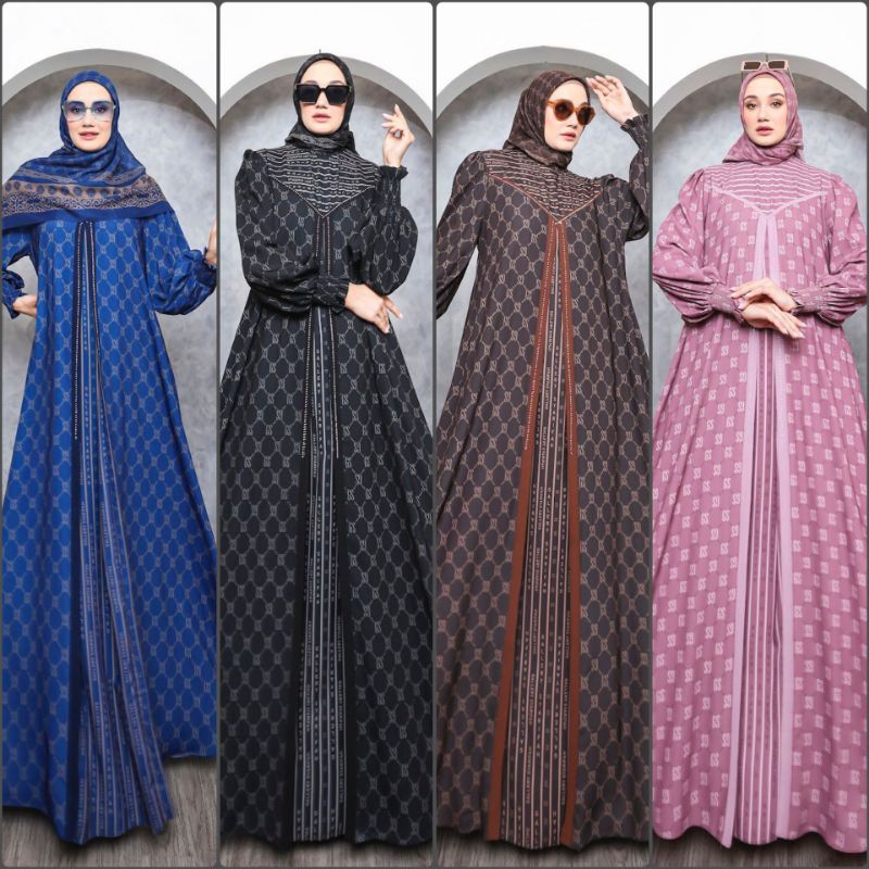 New Collection By Gallery Syarifah Original Gamis Syari Eid Collection Organza Mix Jersey Full Print