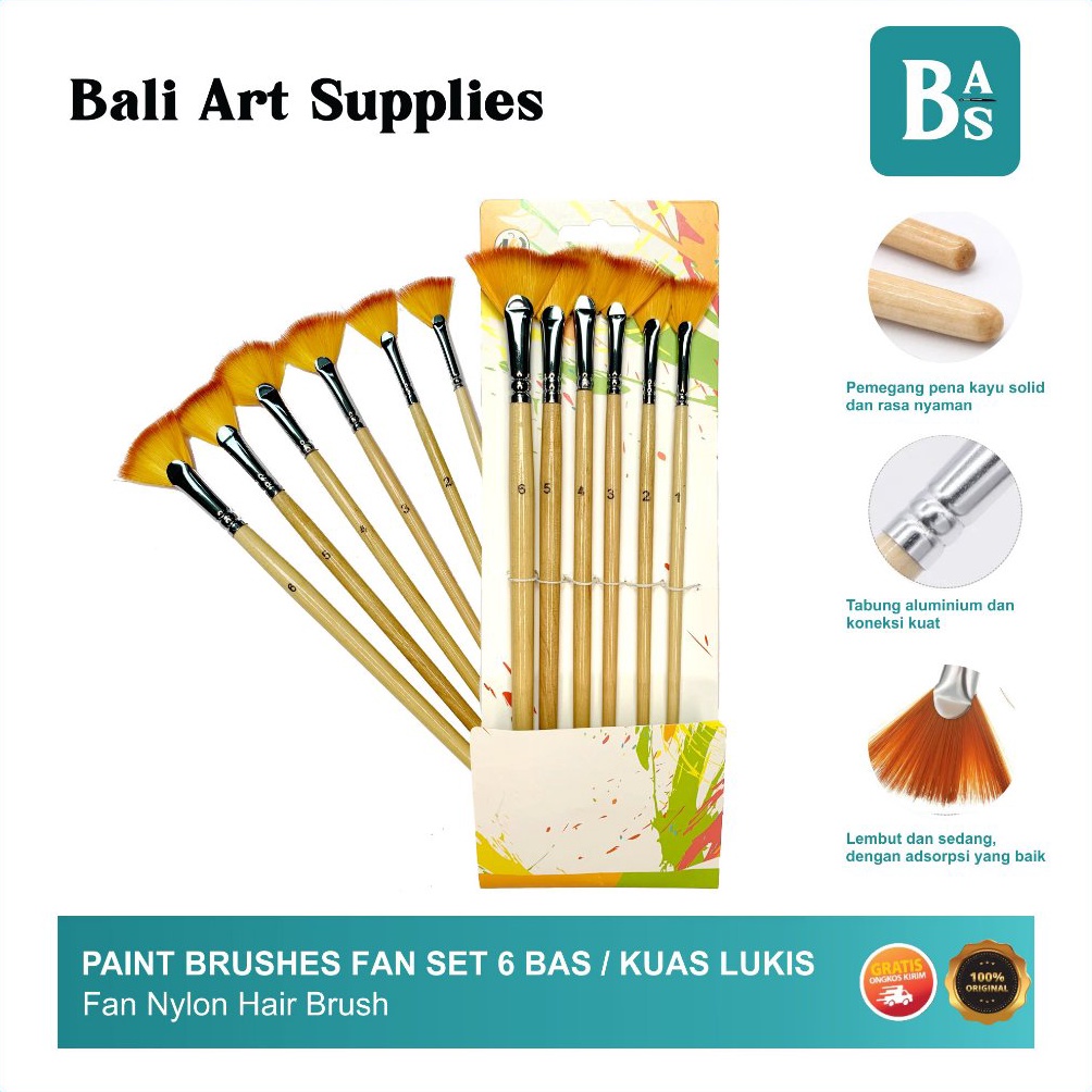 

KODE O8J5 Paint Brushes Fan Set 6 Bali Art Supplies Kuas Lukis