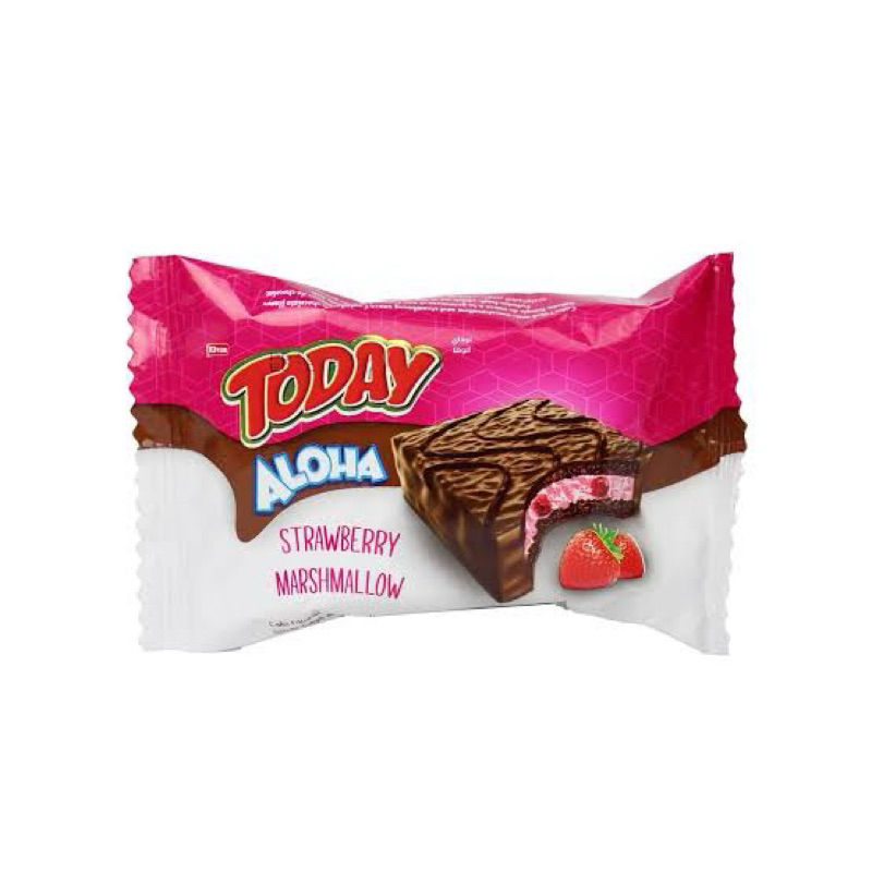 

Today Aloha Marshmallow and cocoa sauce or strawberry sauce and coated with chocolate flavor - jajanan mesir