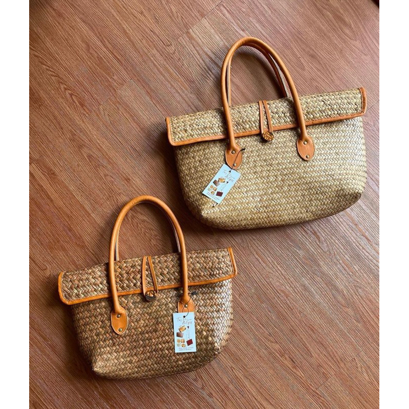Tas Anyam Purun Mix Kulit Tutup Premium Tas Kulit Asli