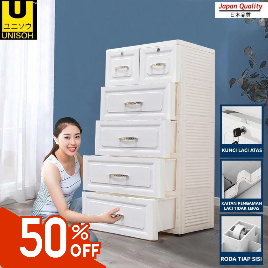 UNISOH LEMARI PLASTIK PAKAIAN LACI SUSUN PENYIMPANAN