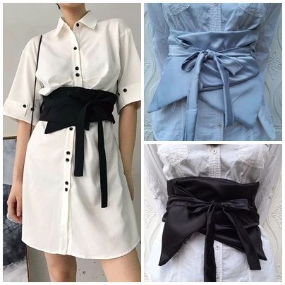 Obi Belt Kekinian Oby Belt Kain Satin Sabuk Kebaya Modern Hitam Putih Jumbo Obi Polos Ikat Pinggang 