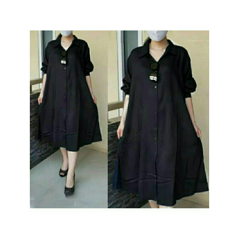 Baju Gamis Dress Kancing  Aktif Wanita Terbaru Model Sekarang Viral 2023 Import Murah
