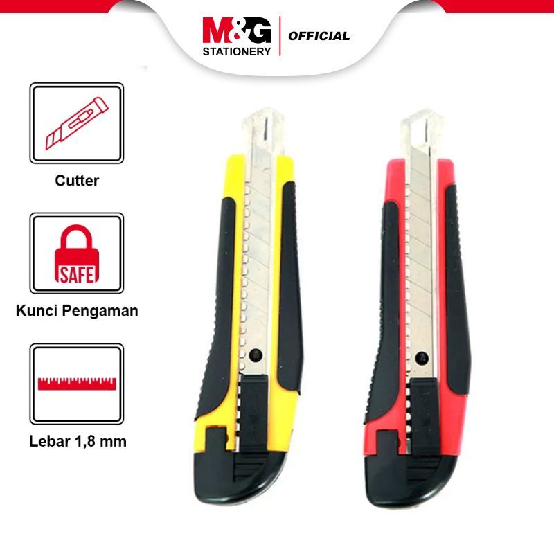

M&G Auto Lock Utility Knife 18mm 1 Extra Free Blade in Handle Comfort rubber grip