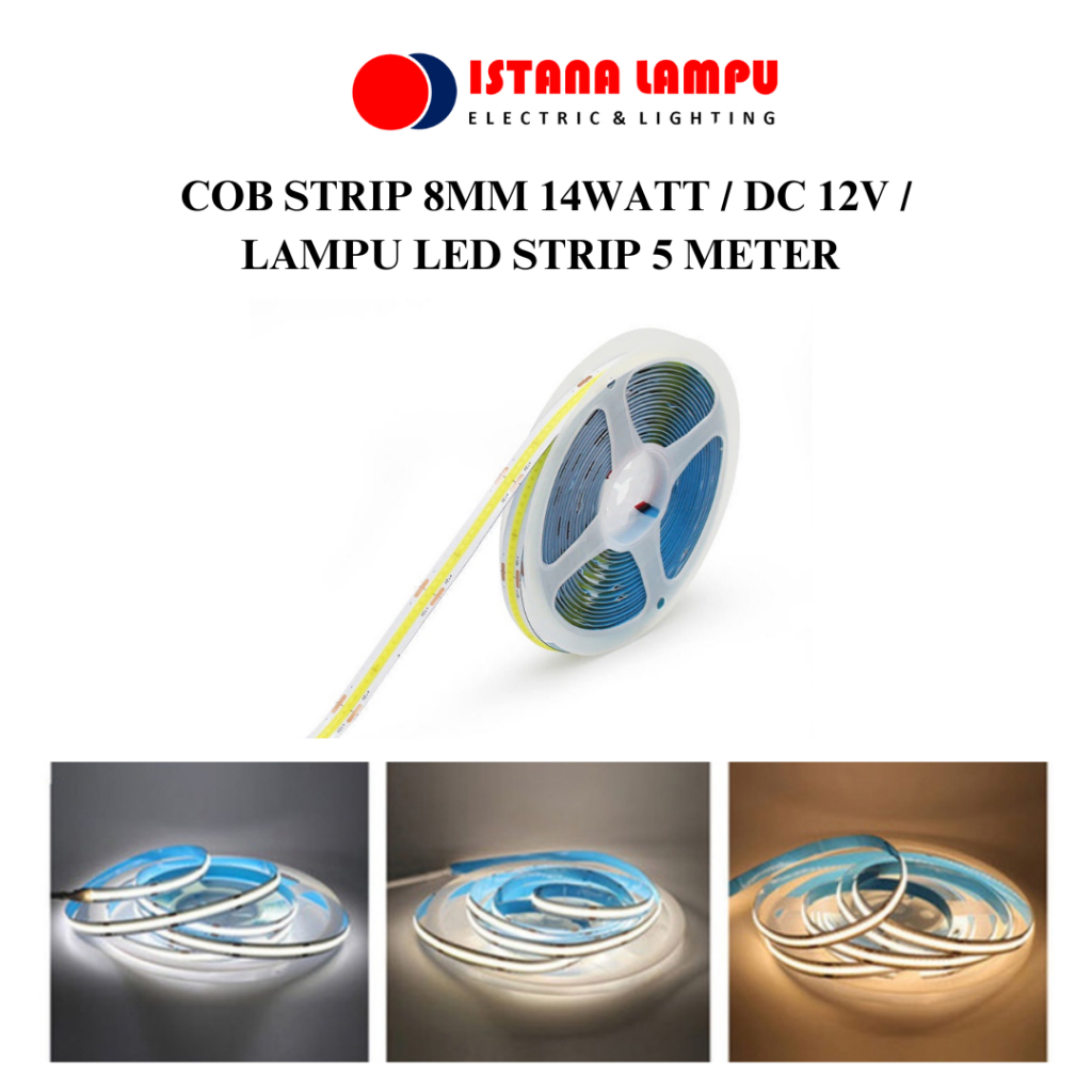 Strip led Cob 8MM 12WATT / DC 12V / LAMPU LED STRIP 5 METER